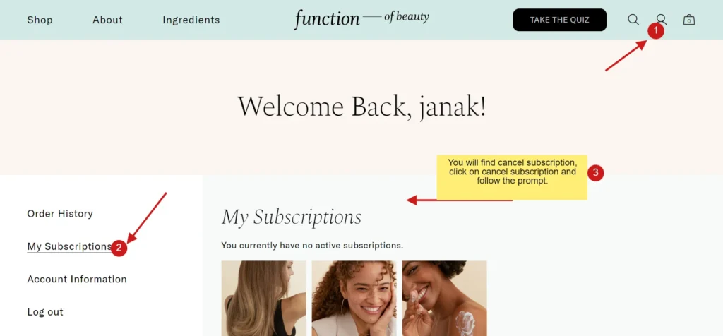 Cancel Function Of Beauty Subscription