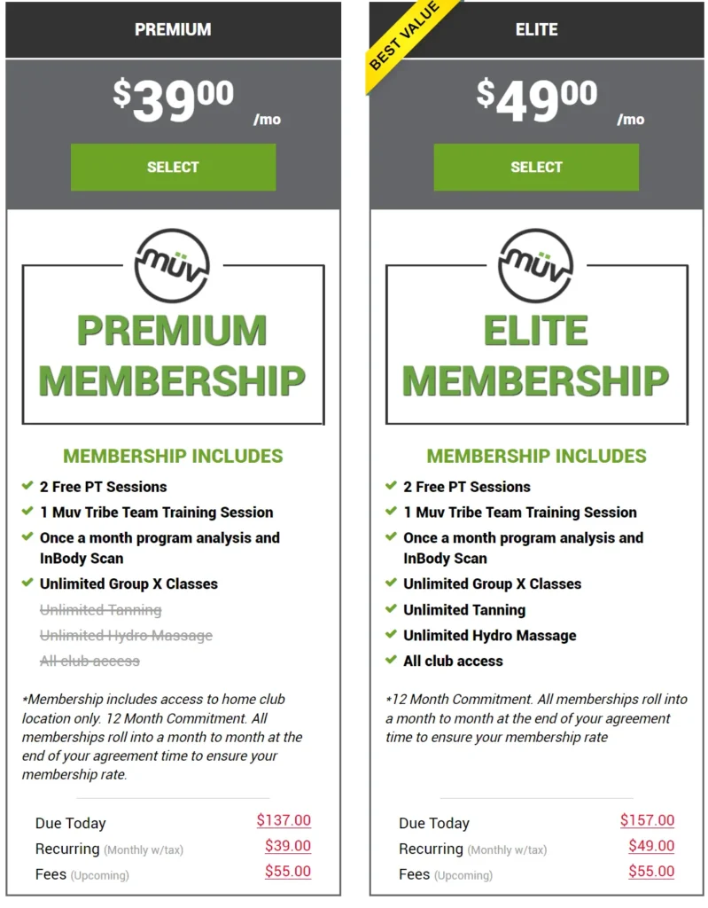 Muv Fitness Membership Pricing