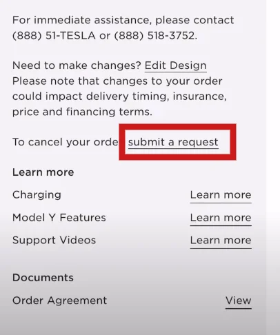 Submit Request For Tesla Cancellation