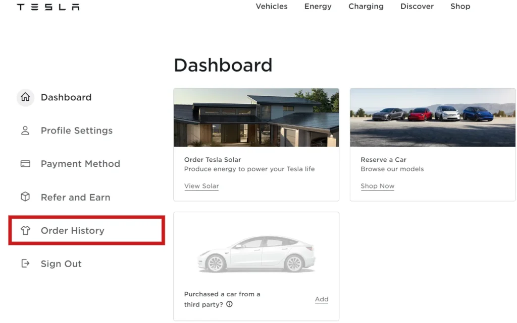 Tesla Order Hisory